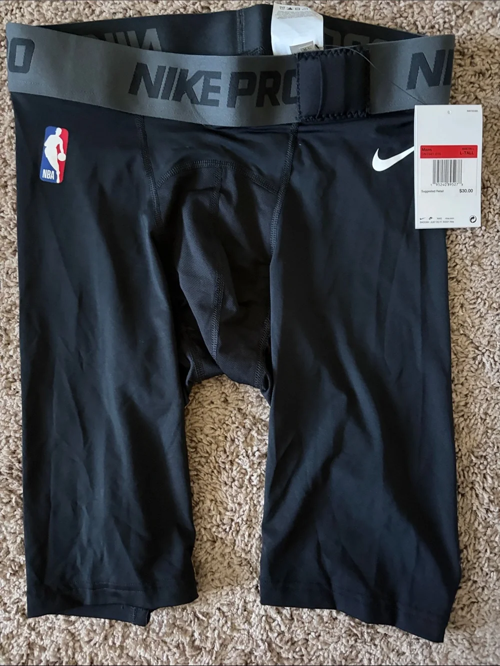 Nike Black Pro Compression Shorts with NBA & Swoosh Logos. Size Large. Tall